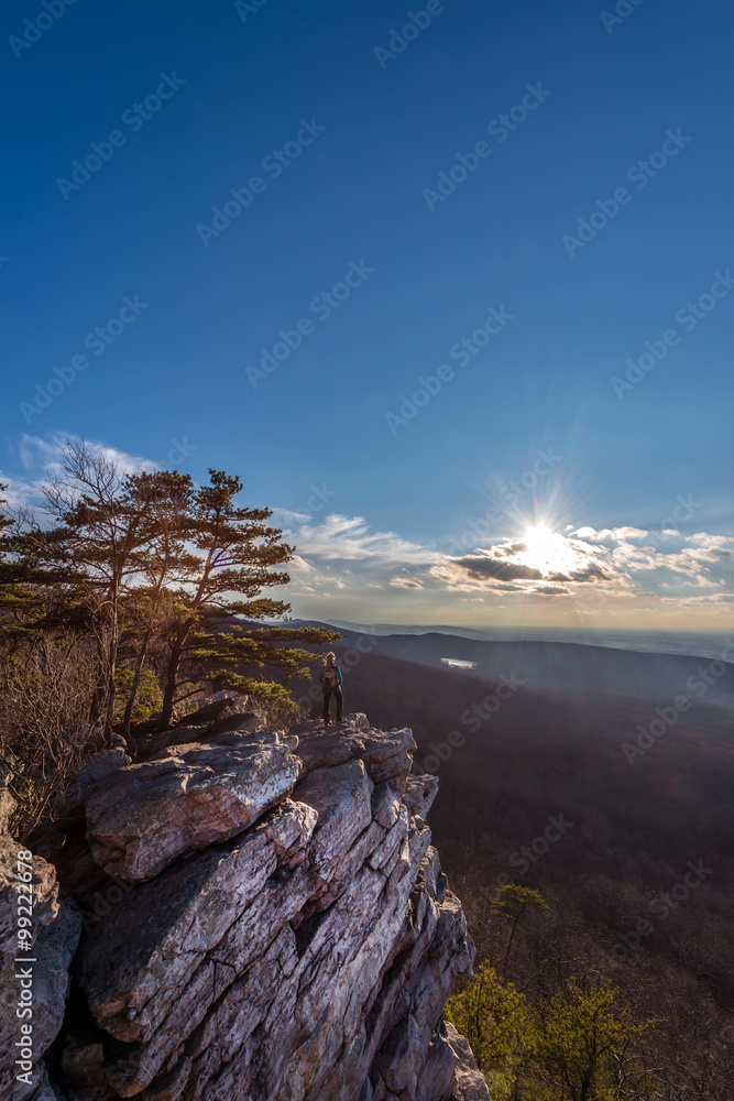 Female hiker enjoying a beautiful Appalachian mountain vista