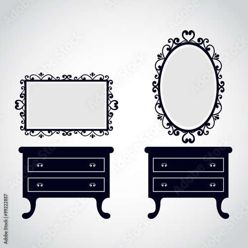 vintage mirror and vintage table and vintage mirror oval