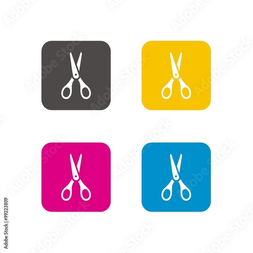 Icono de tijeras sobre fondos de colores