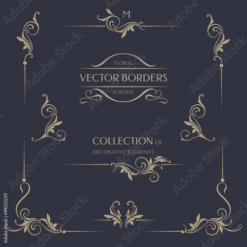 Vector borders, corners. Template signage,  labels, stickers, cards. Graphic design page.