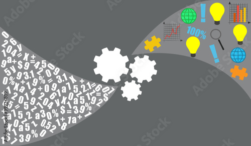 Vector concept illustrating the idea of analytics; depicting how raw data is processed to produce actionable information