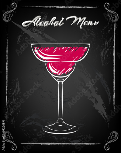 Margarita, Drinking Glass, Cocktail, on chalk boad