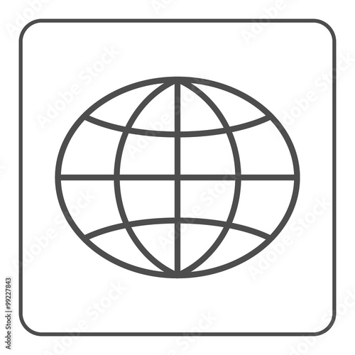 Earth globe icon. Global world sign. Symbol of network  planet  geography  ecology  geology etc. Gray map sign silhouette sphere isolated on white background. Design element. Flat Vector illustration