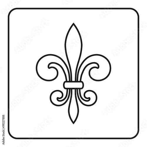 Fleur de Lis symbol. Fleur-de-Lis sign. Royal french lily. Heraldic icon for design, logo or decoration. Elegant flower outline design. Gray element isolated on white background. Vector illustration