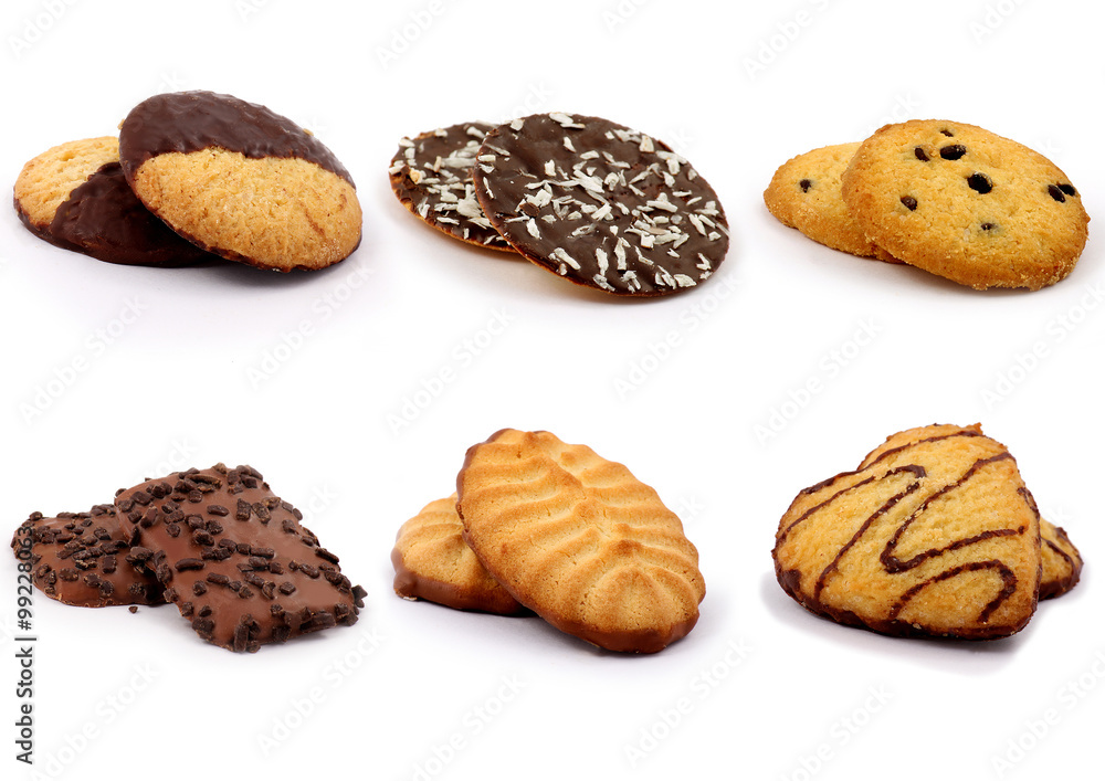 Selection of biscuits on a white background  