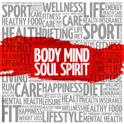 Body Mind Soul Spirit word cloud background, health concept