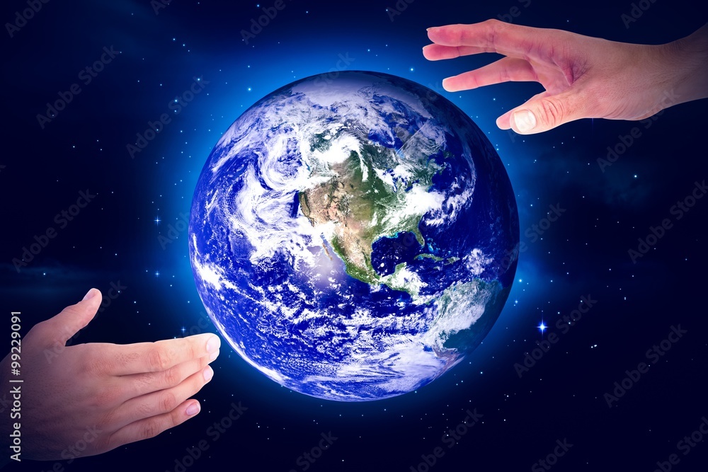 Composite image of businessman holding hand out in presentation Composite image of businessman holding hand out in presentation