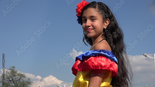 Happy Girl Wearing Traditional Colombian Dress