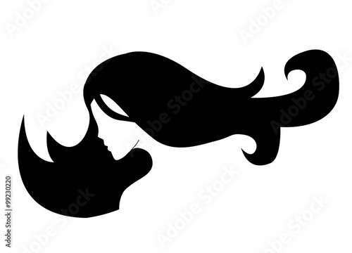 silhouette of a girl in profile with long hair
