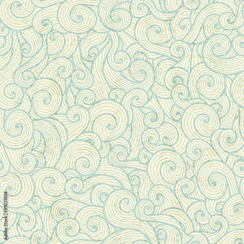 Seamless pattern with sea green spiral waves