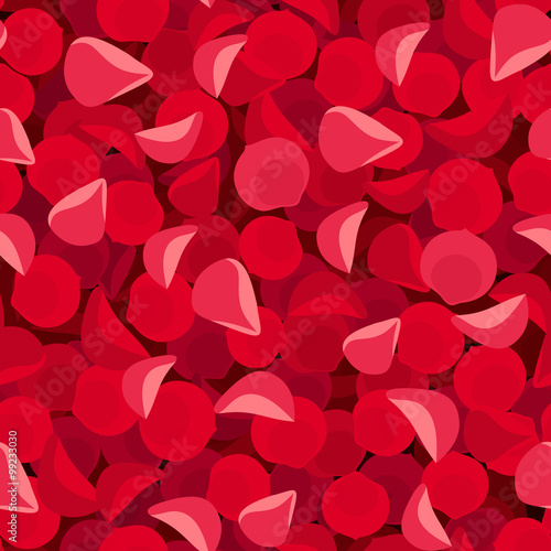 Vector seamless background with red rose petals. 