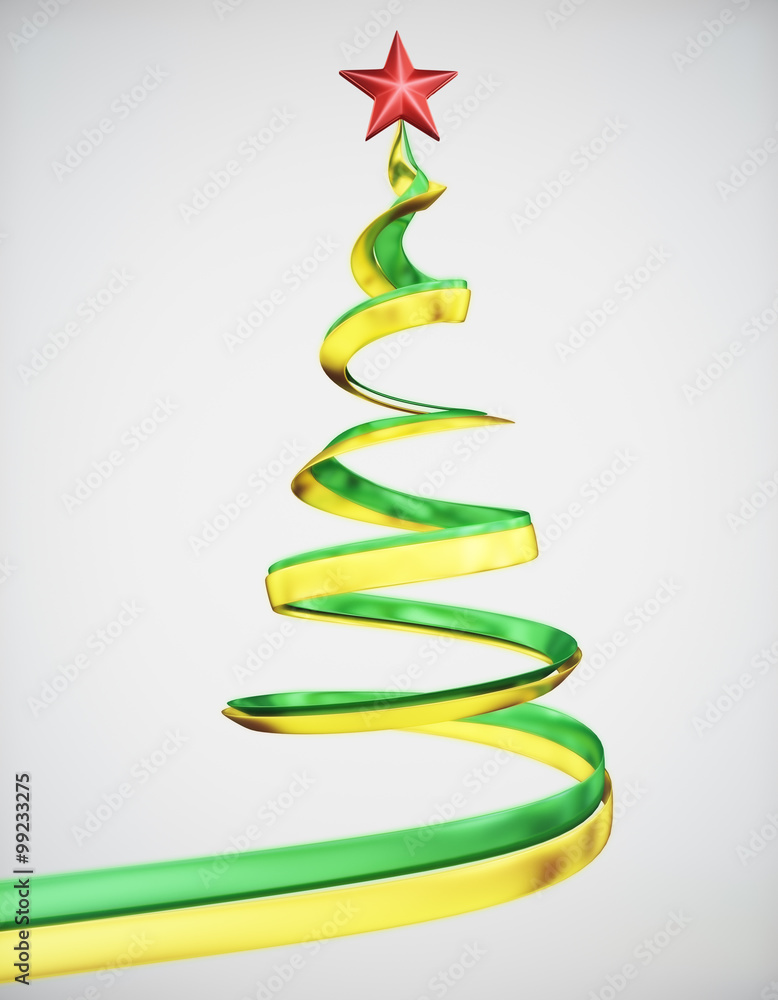 Concept christmas tree with red star at white background Concept christmas tree with red star at white background