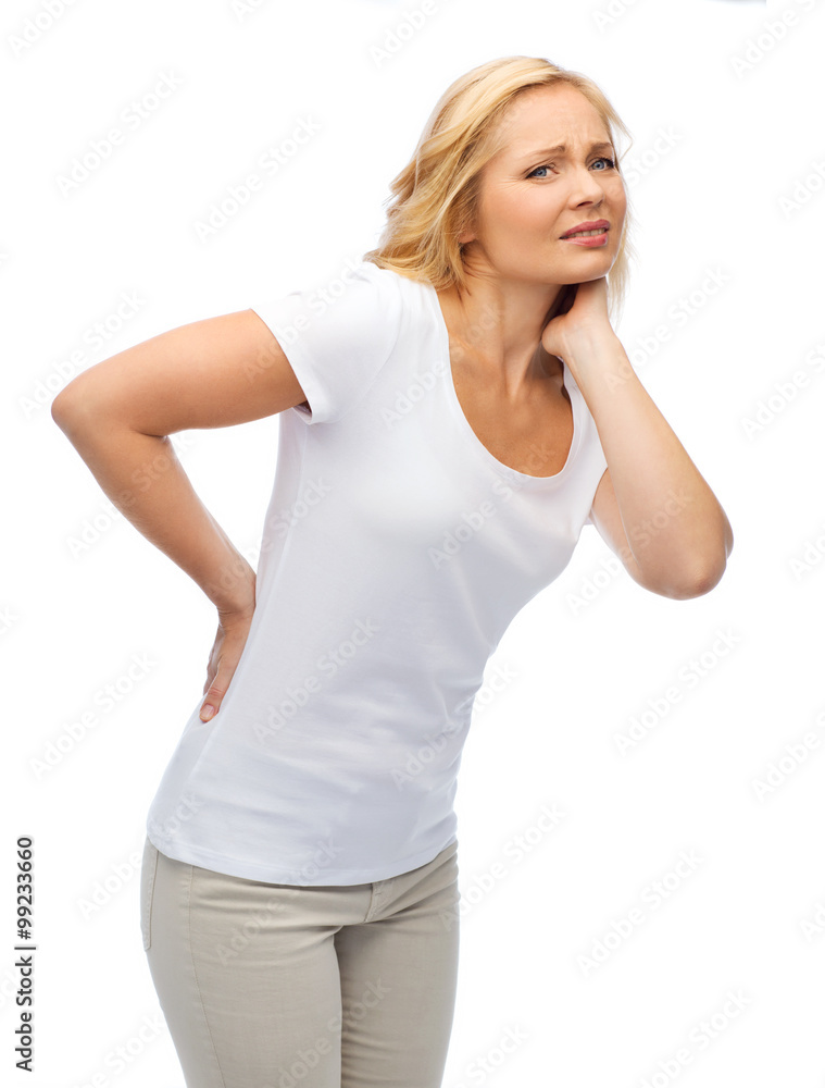 unhappy woman suffering from backache unhappy woman suffering from backache