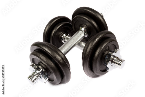 Fitness exercise equipment dumbbell weights on white background