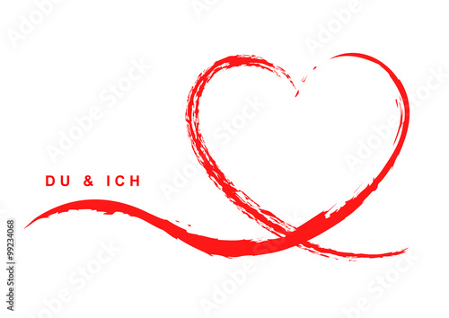 Grußkarte mit handgezeichnetem rotem Herz – „Du & Ich“