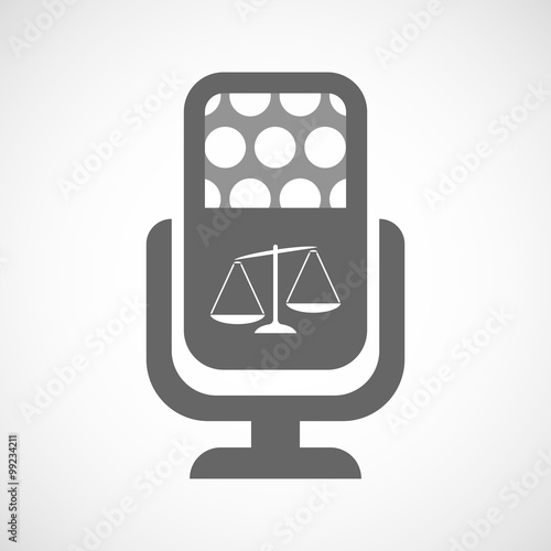 Isolated microphone icon with  an unbalanced weight scale