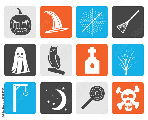 Black halloween icon pack  with bat, pumpkin, witch, ghost, hat - vector icon set