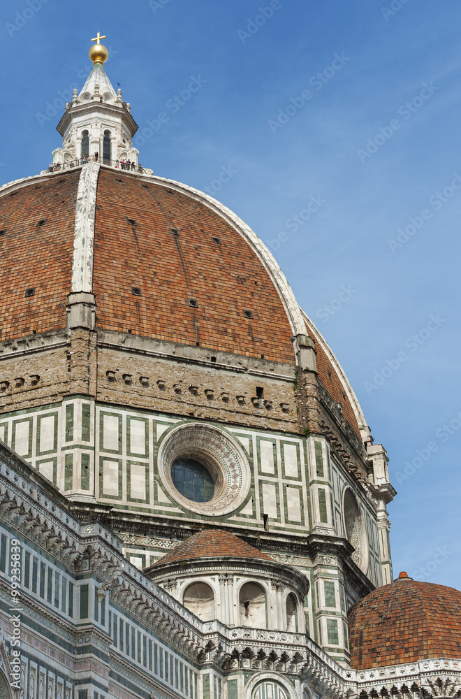 The dome and cross of the Basilica di Santa Maria del Fiore in Florence, Tusany, Italy