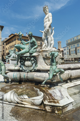 The famous fountain of Neptune on Piazza della Signoria in Florence, Tuscany, Italy