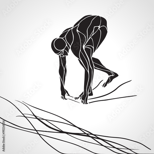 Swimmer At Starting Block Silhouette