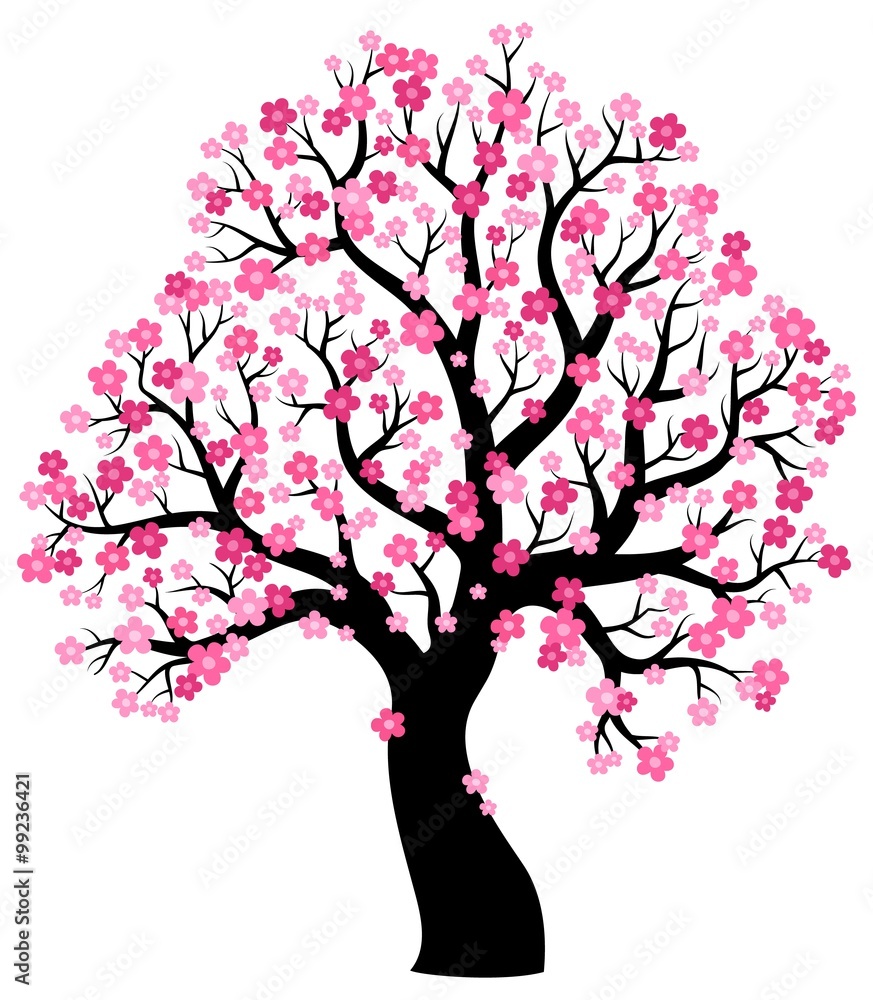 Silhouette of blooming tree theme 1 Stock Vector | Adobe Stock