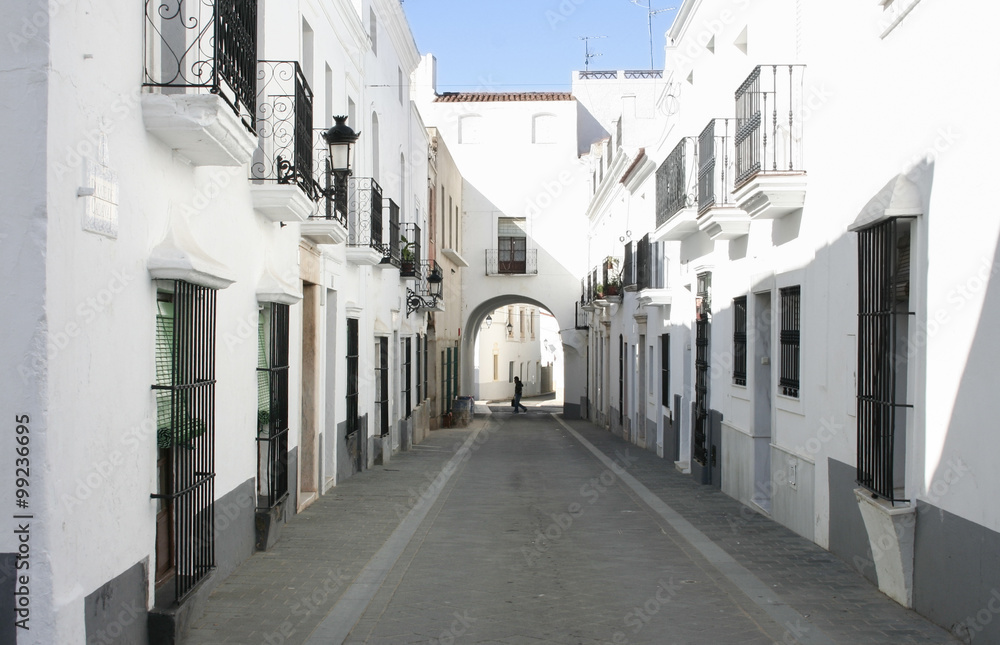 Whitewashed houses at village streets of Olivenza, Spain
