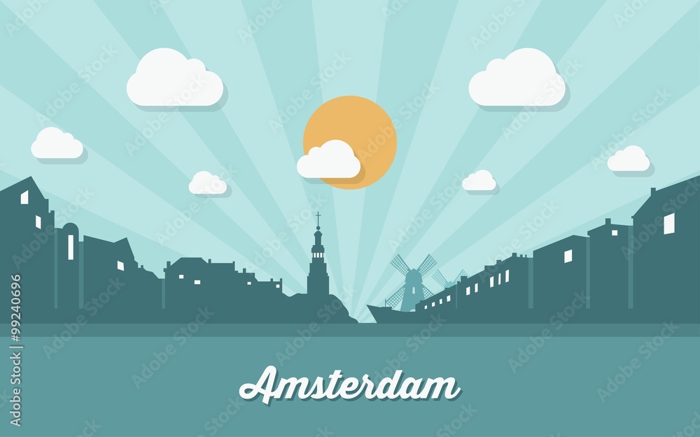 Amsterdam skyline - flat design