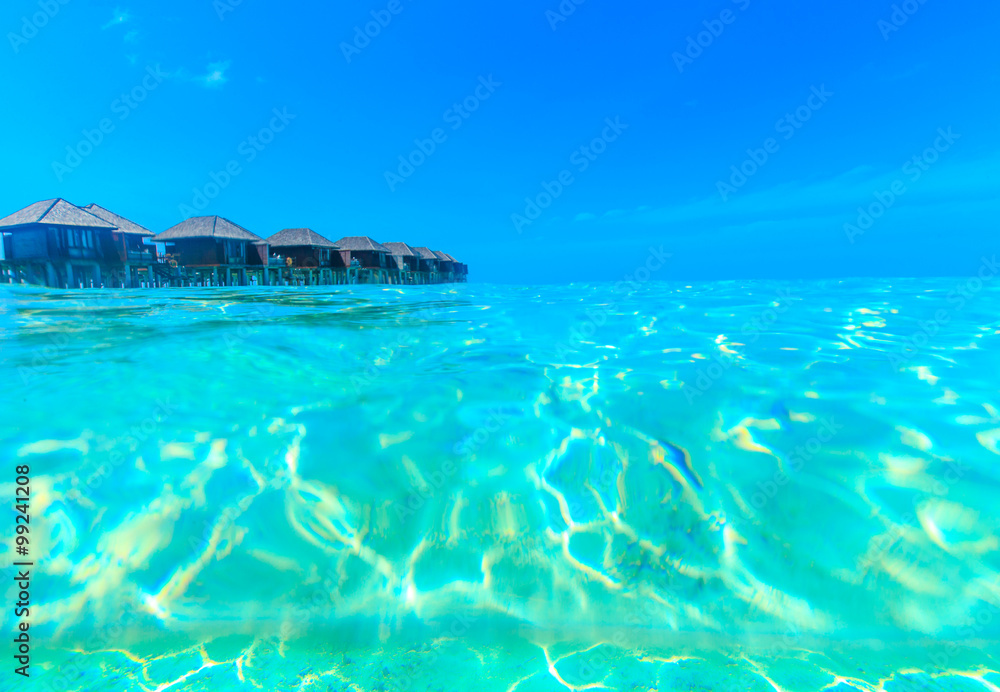 beach with water bungalows Maldives beach with water bungalows Maldives