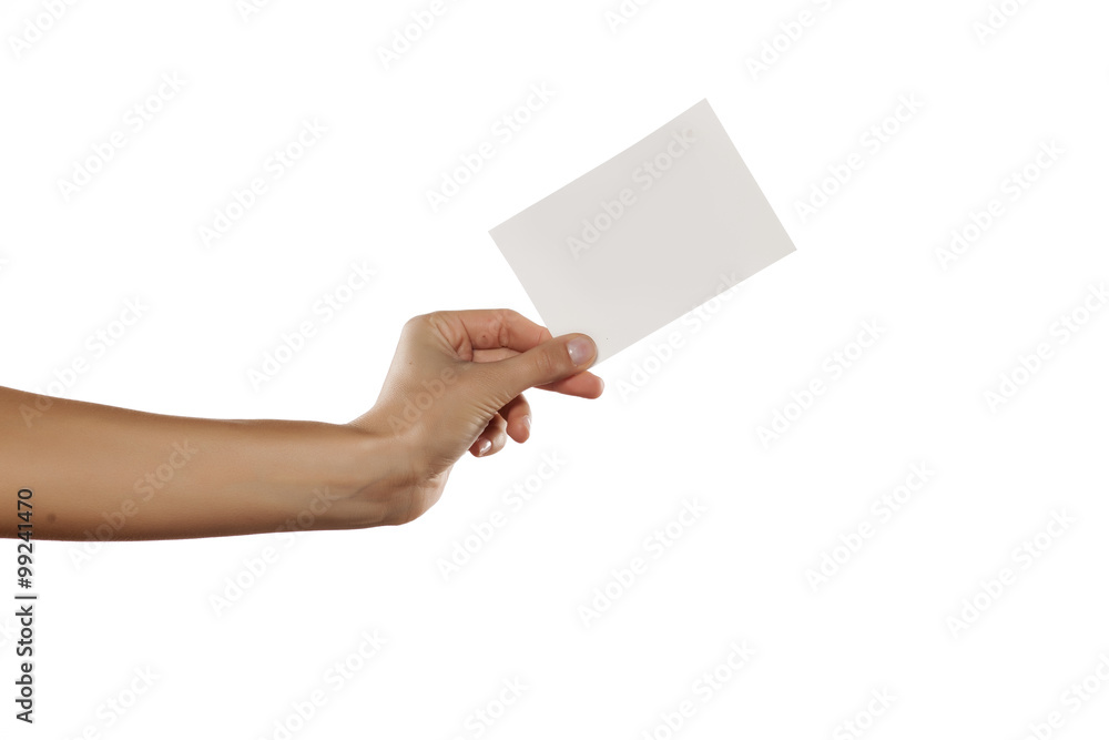 female hand holding a blank sheet of paper female hand holding a blank sheet of paper