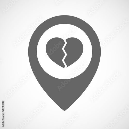 Isolated map marker with a broken heart