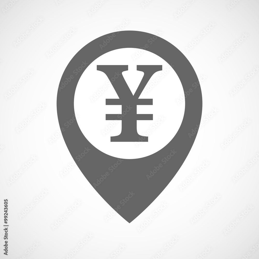 Isolated map marker with a yen sign Isolated map marker with a yen sign