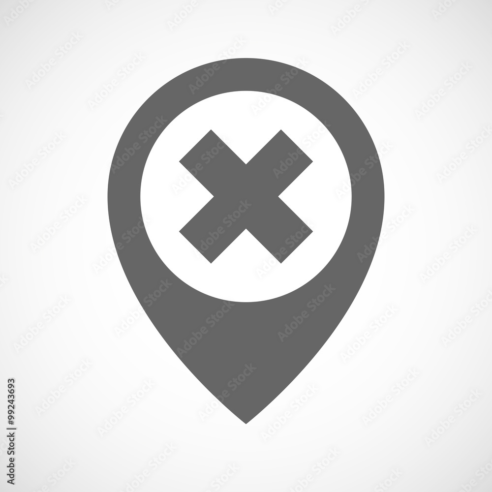 Isolated map marker with an x sign Isolated map marker with an x sign