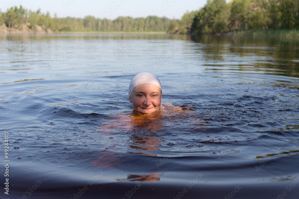 woman in summer lake