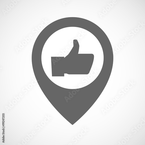 Isolated map marker with a thumb up hand