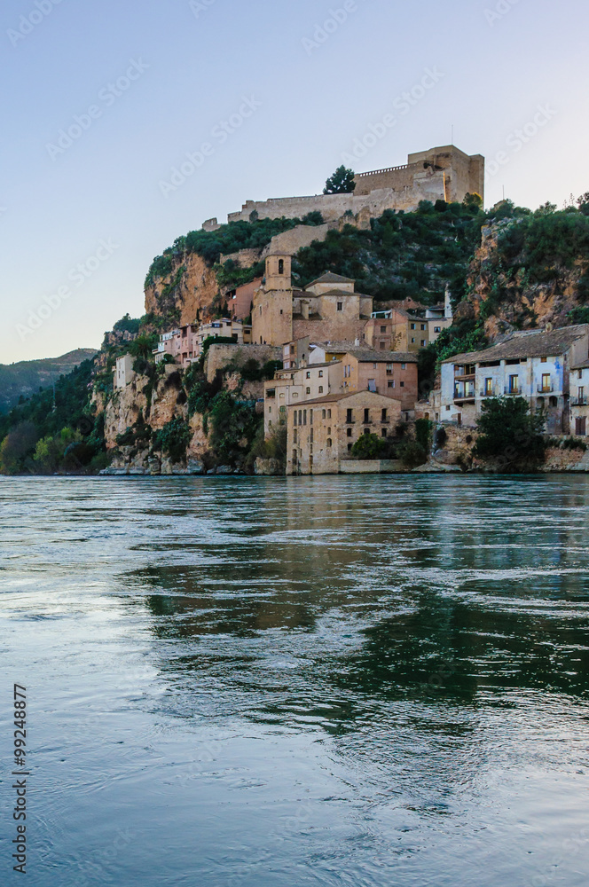 Sunset view of Miravet Castle in Spain