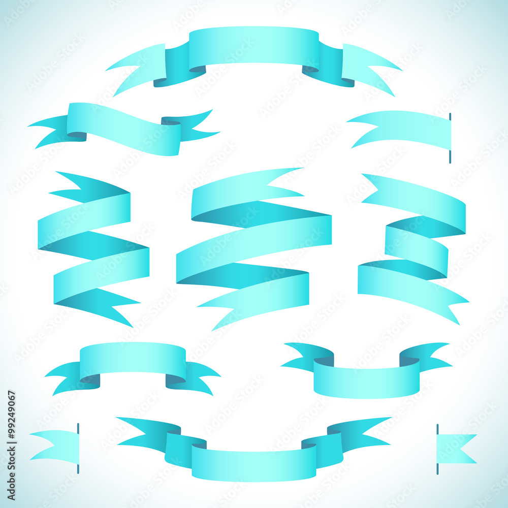 Vector set of blue ribbons.