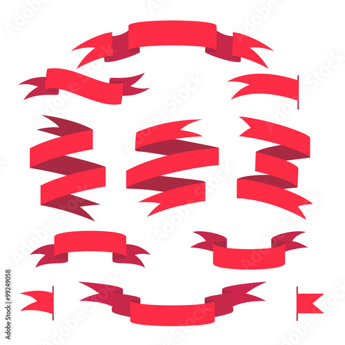 Vector set of red ribbons. Modern flat icons.