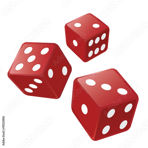 Three red dices.
Illustration of three red casino dices isolated on the white background. Vector available.
