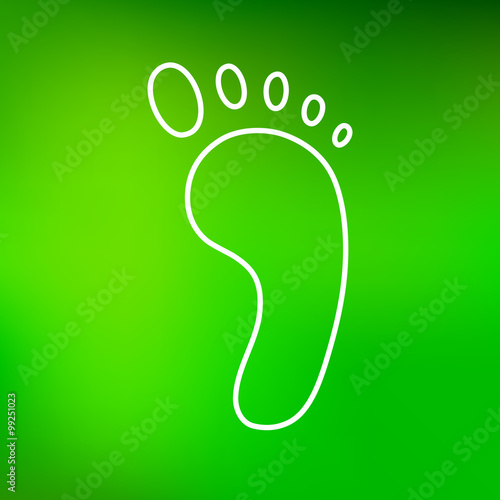 Foot icon. Footprint sign. Barefoot symbol. Thin line icon on green background. Vector illustration.