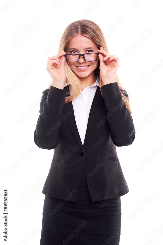 Smiling businesswoman with glasses,on white background Smiling businesswoman with glasses,on white background