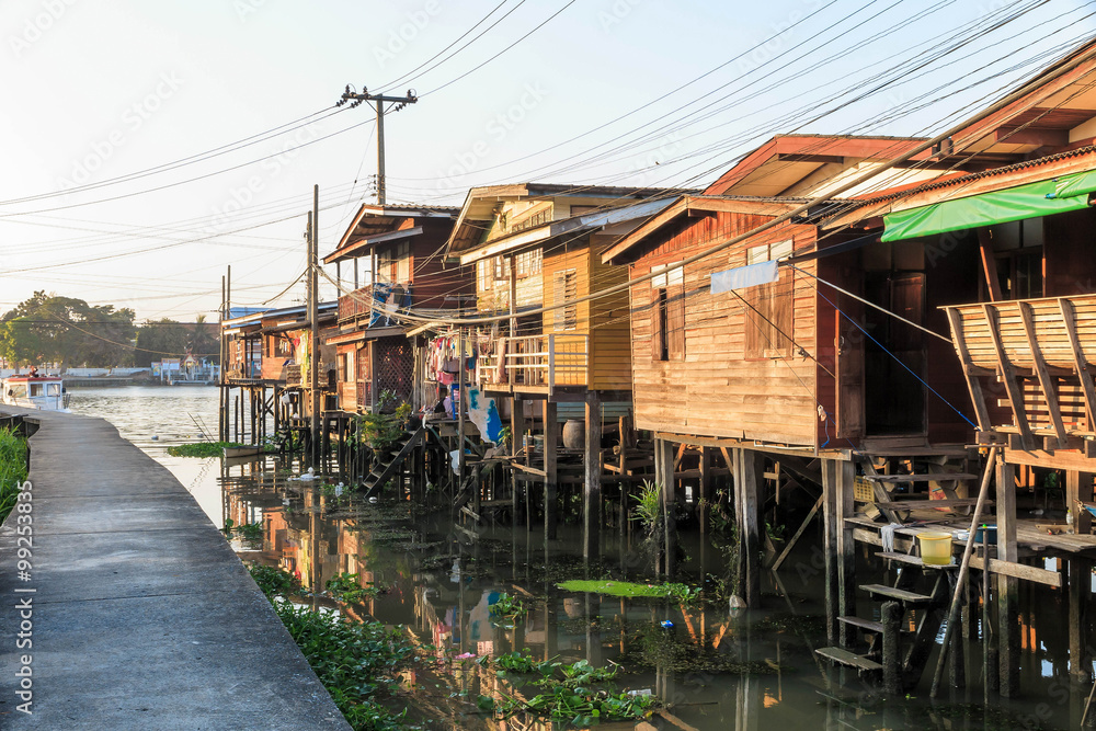 wooden house village near the river in Nonthaburi Bangkok Thailand