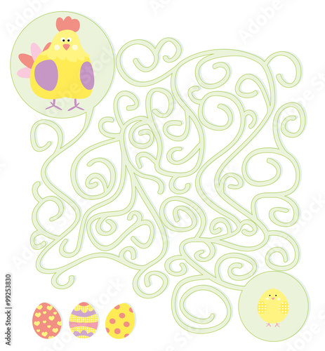 Labirynt na Wielkanoc z kwoką , kurczakiem i pisankami / wektory dla dzieci