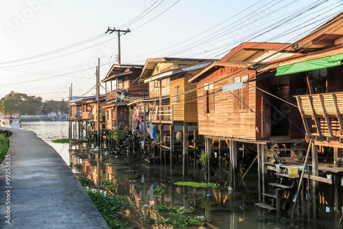 wooden house village near the river in Nonthaburi Bangkok Thailand
