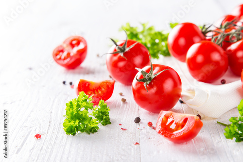 Fresh cherry tomatoes on a ...