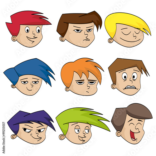 Illustrations funny faces of boys