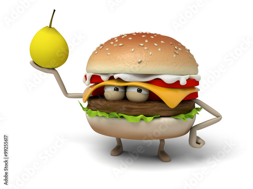 The 3d hamburger and a pear