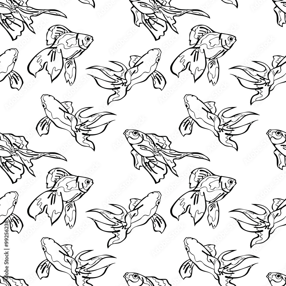 Goldfish. Vector seamless pattern (background).