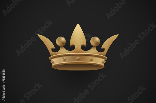 Gold royal crown on a dark black background. Vector Illustration.