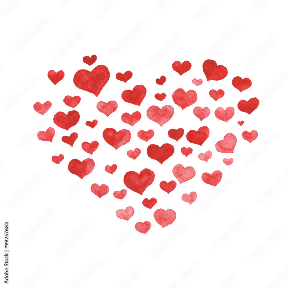 Hand drawn painted red hearts, element for your design Hand drawn painted red hearts, element for your design
