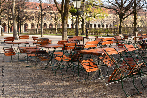 Bild auf Leinwand Outdoor Restaurant in park not open for business yet in the earl